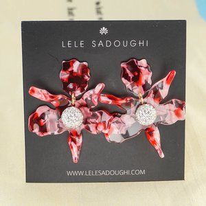 NEW Lele Sadoughi Crystal Small Lily Earrings - Cherry Red